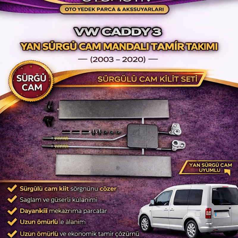 VW Caddy Yan Sürgü Cam Mandalı Tamir Takımı (2003-2020) – Sürgülü Cam Kilit Seti
