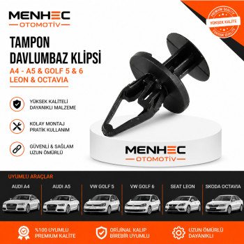 Audi A4 A5 VW Golf 5 6 Seat Leon Skoda Octavia Tampon Davlumbaz Klipsi – Çamurluk Sabitleme Klipsi 50 Adet