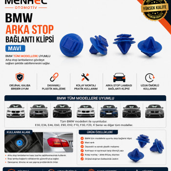 BMW Arka Stop Bağlantı Klipsi Mavi – BMW Tüm Modeller Uyumlu Stop Lamba Sabitleme Klipsi 25 Adet