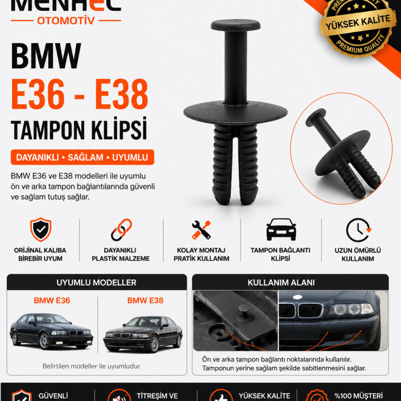 BMW E36 E38 Tampon Klipsi – Ön Arka Tampon Bağlantı Sabitleme Klipsi 50 Adet BMW E36 E38 Tampon Klipsi – Ön Arka Tampon Bağlantı Sabitleme Klipsi 50 Adet