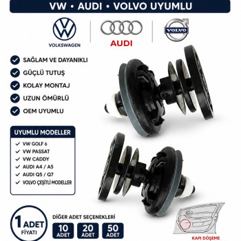 Kapı Döşeme Klipsi Uyumlu Volkswagen Audi Volvo Caddy Golf 6 Passat A4 A5 Q5 Q7 (50 ADET) Kapı Döşeme Klipsi Uyumlu Volkswagen Audi Volvo Caddy Golf 6 Passat A4 A5 Q5 Q7 (50 ADET)