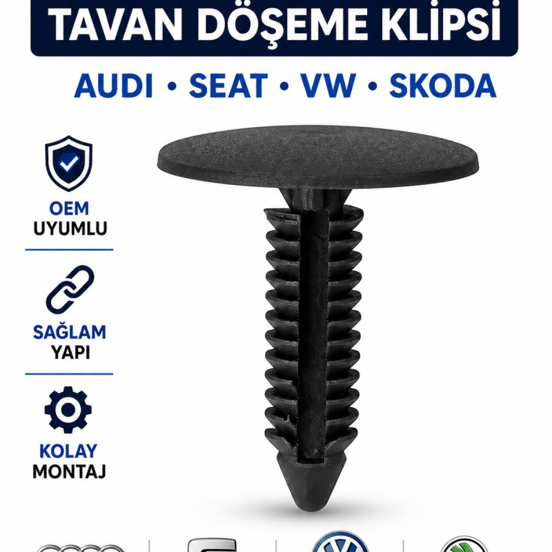 Audi Seat VW Skoda Tavan Döşeme Klipsi İç Trim Tavan Kaplama Sabitleme Klipsi OEM Uyumlu 50 Adet