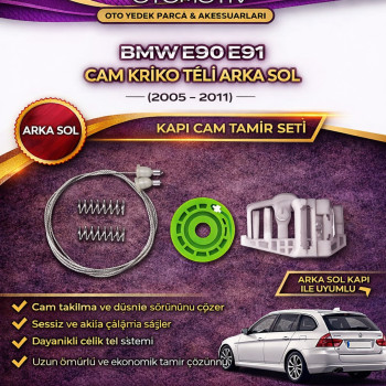 BMW E90 E91 Cam Kriko Teli Arka Sol (2005-2011) – Kapı Cam Tamir Seti