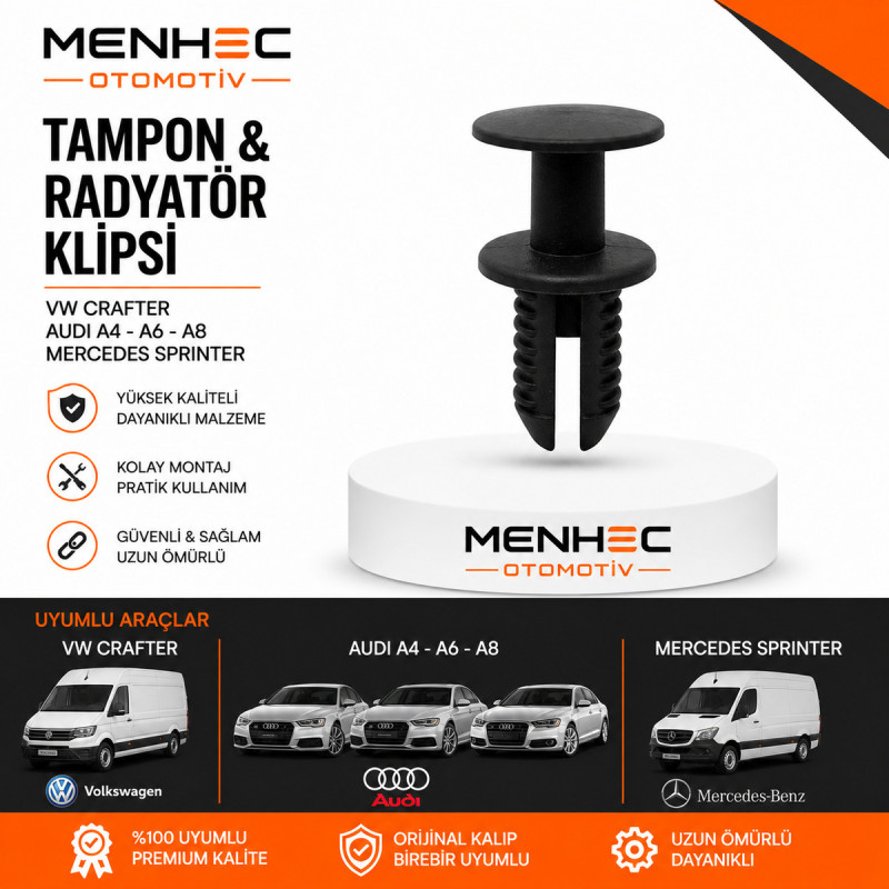 VW Crafter Audi A4 A6 A8 Mercedes Sprinter Tampon & Radyatör Klipsi – Plastik Sabitleme Klipsi 25 Adet