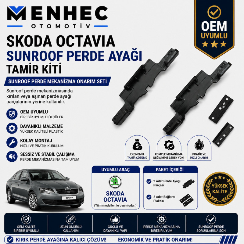 Skoda Octavia Sunroof Perde Ayağı Tamir Kiti Perde Mekanizma Onarım Seti OEM Uyumlu Skoda Octavia Sunroof Perde Ayağı Tamir Kiti Perde Mekanizma Onarım Seti OEM Uyumlu