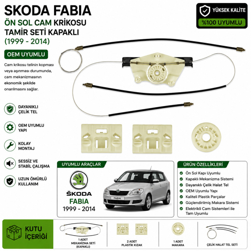 Skoda Fabia 1999-2014 Ön Sol Cam Krikosu Tamir Seti Kapaklı Skoda Fabia 1999-2014 Ön Sol Cam Krikosu Tamir Seti Kapaklı