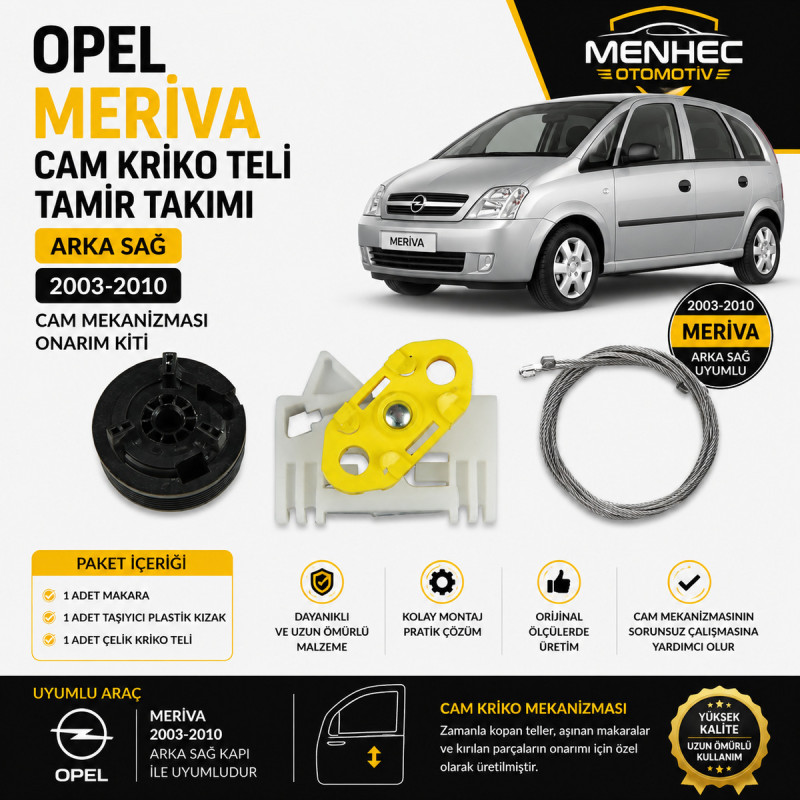 Opel Meriva A Arka Sağ Cam Kriko Teli Tamir Takımı (2003-2010) Cam Mekanizması Onarım Seti