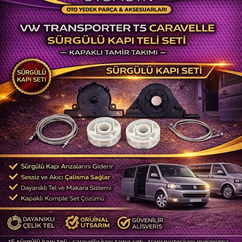 VW Transporter T5 Caravelle Sürgülü Kapı Teli Seti – Kapaklı Tamir Takımı VW Transporter T5 Caravelle Sürgülü Kapı Teli Seti – Kapaklı Tamir Takımı