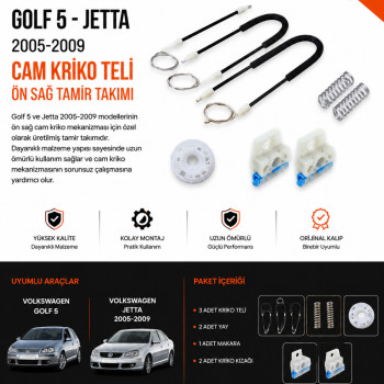 Golf 5 Jetta 2005-2009 Ön Sağ Cam Kriko Teli Tamir Takımı – Cam Mekanizması Tamir Seti