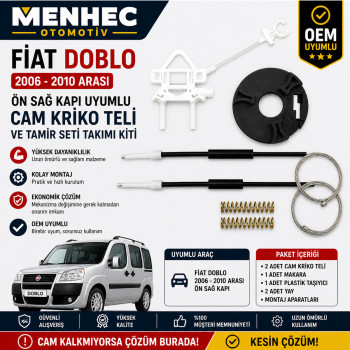 Fiat Doblo 2006-2010 Ön Sağ Cam Kriko Teli Tamir Seti Kapı Cam Mekanizması Onarım Kiti OEM Uyumlu