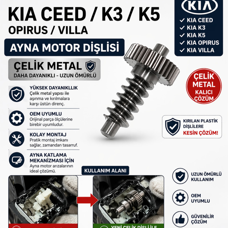 Kia Ceed K3 K5 Opirus Yan Ayna Motor Dişlisi Çelik Metal Katlanır Ayna Tamir Parçası Kia Ceed K3 K5 Opirus Yan Ayna Motor Dişlisi Çelik Metal Katlanır Ayna Tamir Parçası