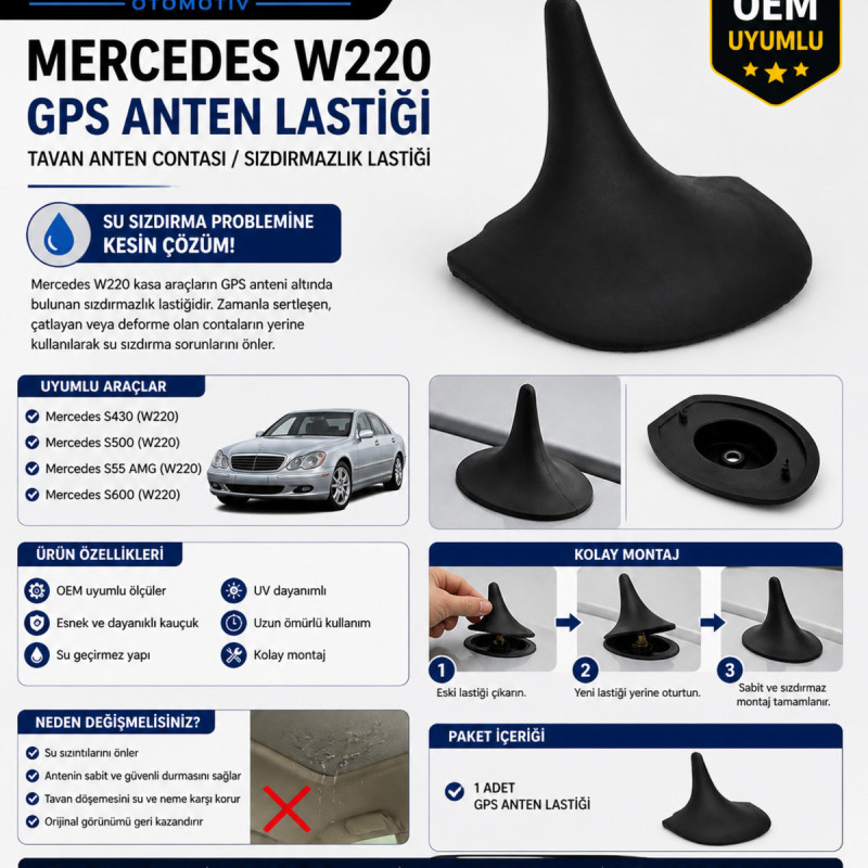 Mercedes W220 S430 S500 S55 AMG S600 GPS Anten Lastiği Tavan Anten Contası OEM Uyumlu Mercedes W220 S430 S500 S55 AMG S600 GPS Anten Lastiği Tavan Anten Contası OEM Uyumlu