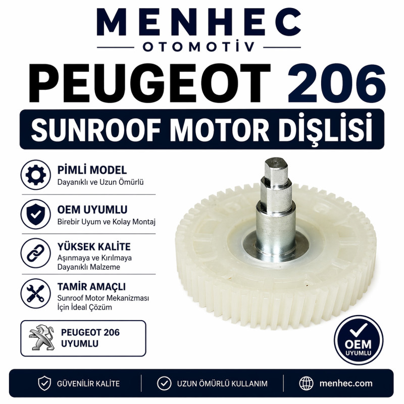 Peugeot 206 Sunroof Motor Dişlisi Pimli Tavan Açılır Tavan Dişli Tamir Parçası