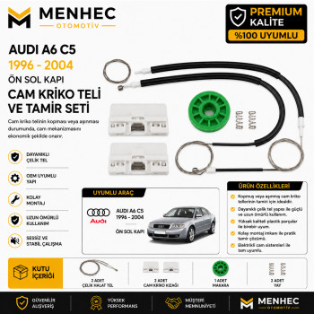 Audi A6 C5 1996-2004 Ön Sol Cam Kriko Teli ve Tamir Seti
