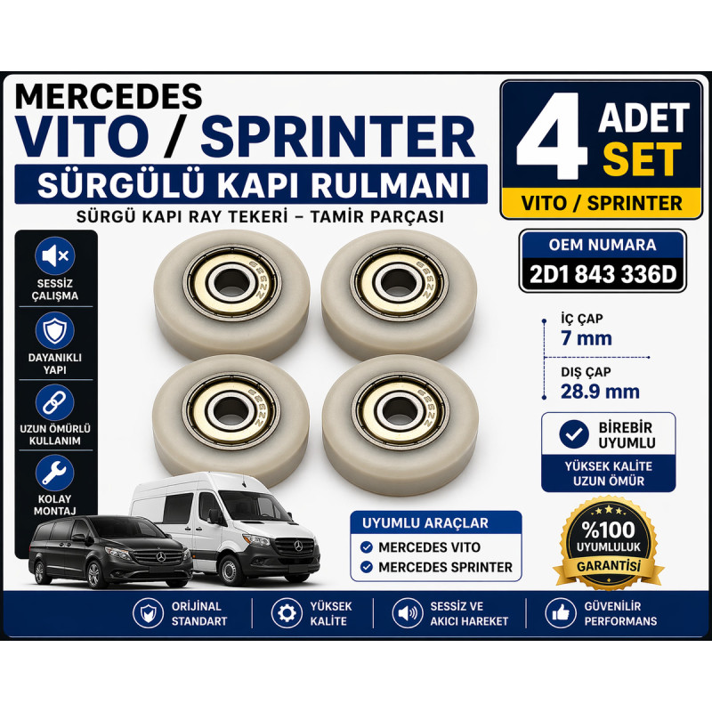 Mercedes Vito Sprinter Sürgülü Kapı Rulmanı 4 Adet Set 2D1 843 336D Kapı Ray Tekeri Mercedes Vito Sprinter Sürgülü Kapı Rulmanı 4 Adet Set 2D1 843 336D Kapı Ray Tekeri