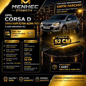 Opel Corsa D Arka Kapı İç Açma Teli 52 cm İçten Açma Mekanizma Teli (2006-2014 Uyumlu)