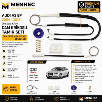 Audi A3 8P 2004-2012 Ön Sol Cam Krikosu Tamir Seti 8P4837461