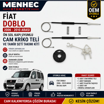 Fiat Doblo 2006-2010 Ön Sol Cam Kriko Teli Tamir Seti Kapı Cam Mekanizması Onarım Kiti OEM Uyumlu