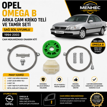 Opel Omega B Arka Cam Kriko Teli ve Tamir Seti Sağ Sol Uyumlu (1994-2003) Cam Mekanizması Onarım Kiti