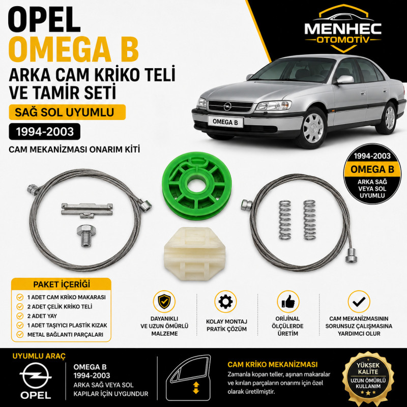 Opel Omega B Arka Cam Kriko Teli ve Tamir Seti Sağ Sol Uyumlu (1994-2003) Cam Mekanizması Onarım Kiti Opel Omega B Arka Cam Kriko Teli ve Tamir Seti Sağ Sol Uyumlu (1994-2003) Cam Mekanizması Onarım Kiti