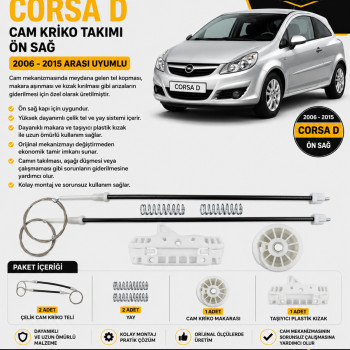 Opel Corsa D Ön Sağ Cam Kriko Tamir Seti (2006-2015) Cam Mekanizması Onarım Kiti