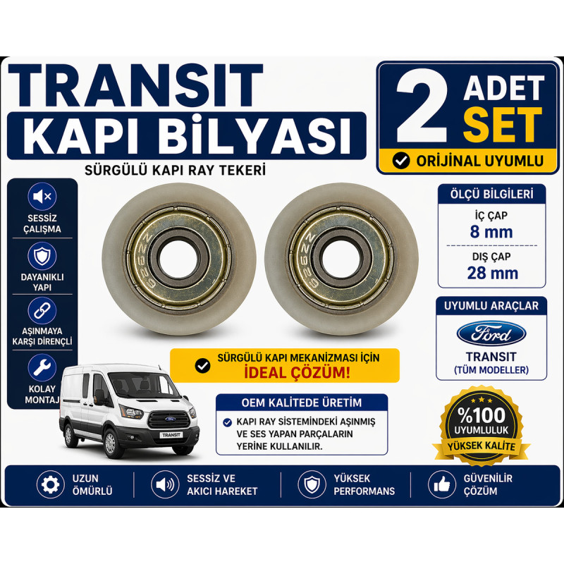 Ford Transit Sürgülü Kapı Bilyası İç 8mm Dış 28mm Kapı Ray Tekeri Tamir Parçası 2 Adet Ford Transit Sürgülü Kapı Bilyası İç 8mm Dış 28mm Kapı Ray Tekeri Tamir Parçası 2 Adet