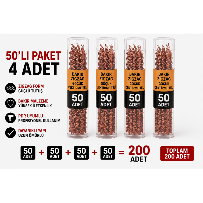 Bakır Zigzag Göçük Çektirme Teli PDR Boyasız Göçük Düzeltme Kaporta Tamir Teli 50’li 4 paket