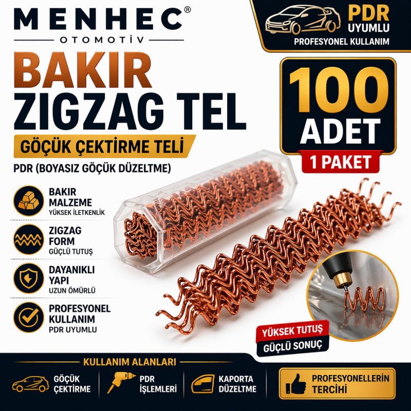 Bakır Zigzag Göçük Çektirme Teli PDR Boyasız Göçük Düzeltme Kaporta Tamir Teli 50'li (2 paket) 100 adet