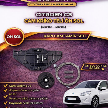 Citroen C3 Cam Kriko Teli Ön Sol (2010-2016) – Kapı Cam Tamir Seti