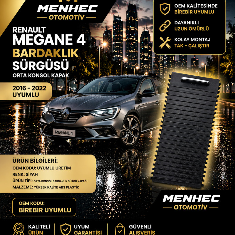 Megane 4 Bardaklık Kapağı Sürgülü Kapak Orta Konsol Siyah 2016-2022