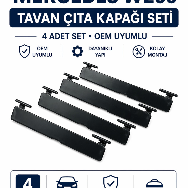 Mercedes W205 Tavan Oluk Çıta Kapağı 4 Adet Set Port Bagaj Kapak Seti Mercedes W205 Tavan Oluk Çıta Kapağı 4 Adet Set Port Bagaj Kapak Seti