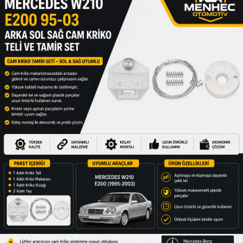 Mercedes W210 E200 Arka Sol Sağ Cam Kriko Teli ve Tamir Seti (1995-2003) Cam Mekanizması Onarım Kiti Mercedes W210 E200 Arka Sol Sağ Cam Kriko Teli ve Tamir Seti (1995-2003) Cam Mekanizması Onarım Kiti