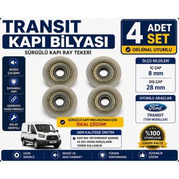 Ford Transit Sürgülü Kapı Bilyası İç 8mm Dış 28mm Kapı Ray Tekeri Tamir Parçası 4 Adet