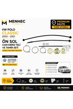 VW Polo Classic 2000-2001 Ön Sol Cam Kriko Teli ve Tamir Seti