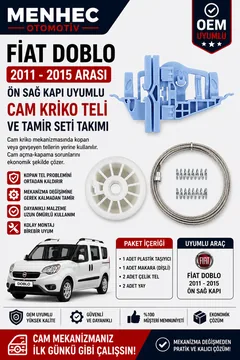 Fiat Doblo 2011-2015 Ön Sağ Cam Kriko Teli Tamir Seti Kapı Cam Mekanizması Onarım Kiti OEM Uyumlu