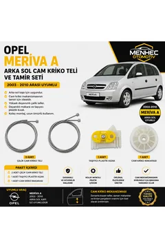 Opel Meriva A Arka Sol Cam Kriko Teli ve Tamir Seti (2003-2010) Cam Mekanizması Onarım Kiti
