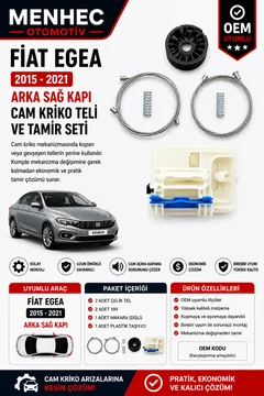 Fiat Egea 2015-2021 Arka Sağ Cam Kriko Teli Tamir Seti Cam Mekanizması Onarım Kiti OEM Uyumlu