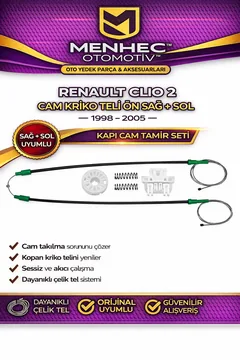 Renault Clio 2 Cam Kriko Teli Ön Sağ + Sol (1998-2005) – Kapı Cam Tamir Seti