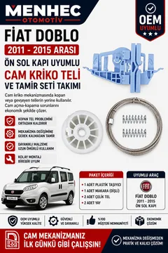 Fiat Doblo 2011-2015 Ön Sol Cam Kriko Teli Tamir Seti Kapı Cam Mekanizması Onarım Kiti OEM Uyumlu