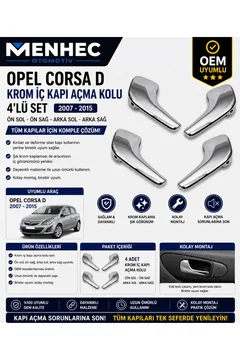 Opel Corsa D Krom İç Kapı Açma Kolu 4’lü Set 2007-2015 Sol Sağ Ön Arka Kapı Kolu OEM Uyumlu