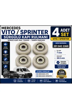 Mercedes Vito Sprinter Sürgülü Kapı Rulmanı 4 Adet Set 2D1 843 336D Kapı Ray Tekeri