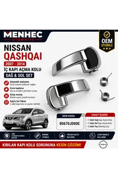 Nissan Qashqai 2007-2014 İç Kapı Açma Kolu Sağ Sol Set 80670JD00E Krom OEM Uyumlu
