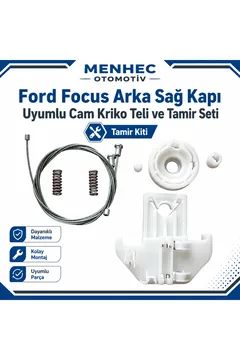 Ford Focus Arka Sağ Kapı Cam Kriko Teli ve Tamir Seti Kiti Uyumlu Cam Mekanizması Tamir Takımı