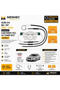Audi A4 B6 B7 2002-2008 Ön Sağ Cam Kriko Teli ve Tamir Seti Kapaklı