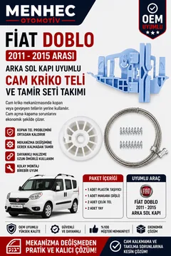 Fiat Doblo 2011-2015 Arka Sol Cam Kriko Teli Tamir Seti Kapı Cam Mekanizması Onarım Kiti OEM Uyumlu