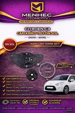 Citroen C3 Cam Kriko Teli Ön Sol (2010-2016) – Kapı Cam Tamir Seti