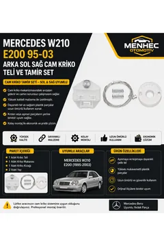 Mercedes W210 E200 Arka Sol Sağ Cam Kriko Teli ve Tamir Seti (1995-2003) Cam Mekanizması Onarım Kiti
