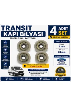 Ford Transit Sürgülü Kapı Bilyası İç 8mm Dış 28mm Kapı Ray Tekeri Tamir Parçası 4 Adet