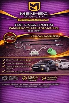 Fiat Linea Punto Cam Kriko Teli Arka Sağ (2005-2017) Manuel – Kapı Cam Tamir Seti